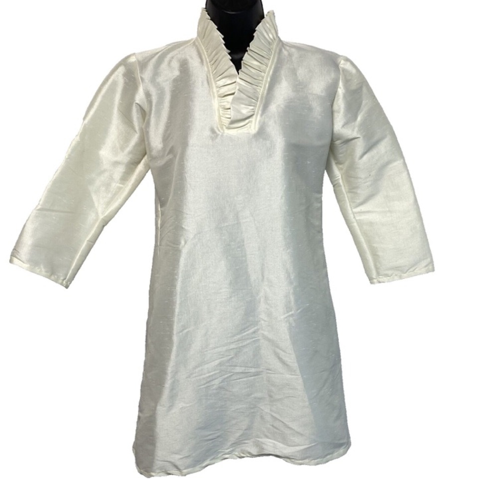 Haley And The‎ Hound Indian Wedding Inspired Ivory Tunic Dress XS Ruffle Satin